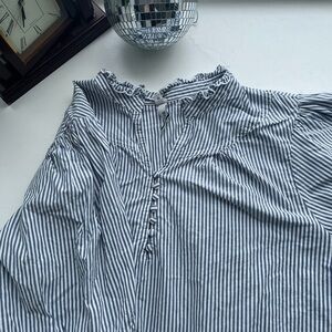 Blue & White Striped Short Sleeve 100% Cotton Plus size Blouse by Torrid